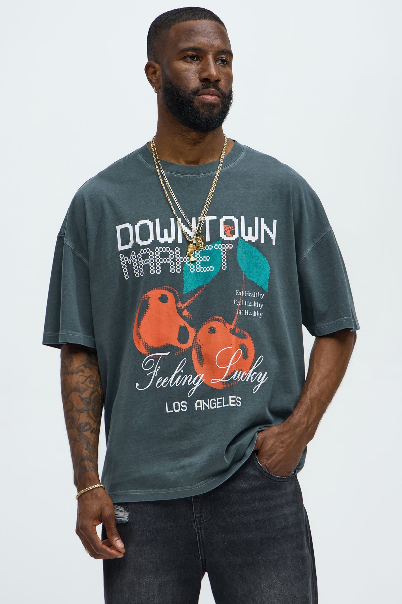 Downtown Market LA Oversized Short Sleeve Tee - Grey