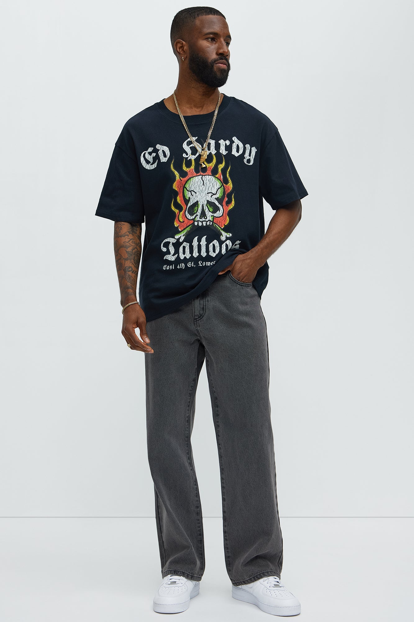Ed Hardy Tattoos Oversized Short Sleeve Tee - Black