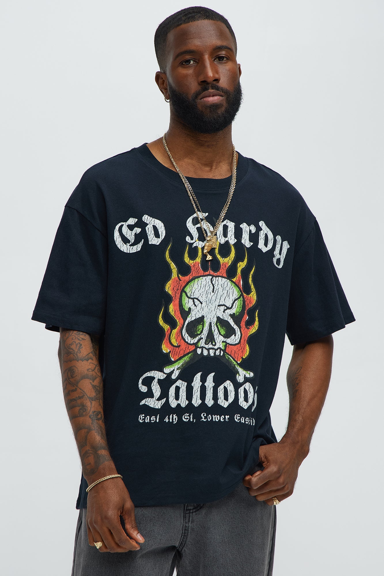 Ed Hardy Tattoos Oversized Short Sleeve Tee - Black