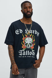 Ed Hardy Tattoos Oversized Short Sleeve Tee - Black
