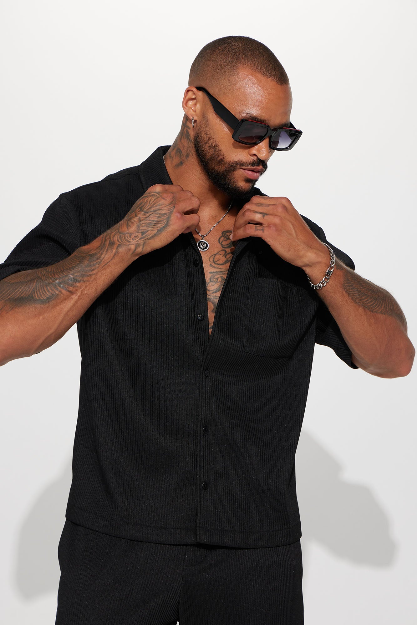 Show Up Short Sleeve Cuban Shirt - Black