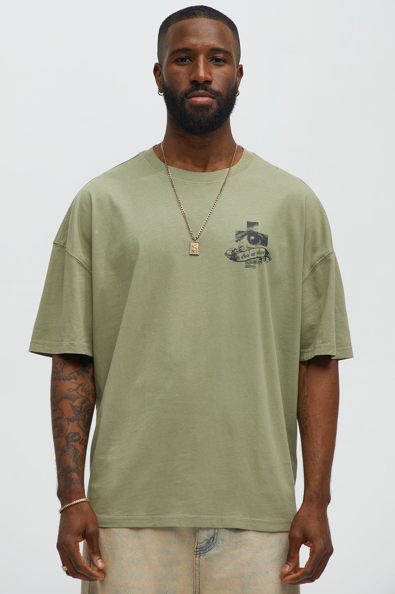 Faith Over Fear Oversized Short Sleeve Tee - Olive
