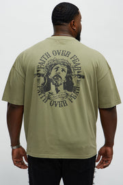 Faith Over Fear Oversized Short Sleeve Tee - Olive