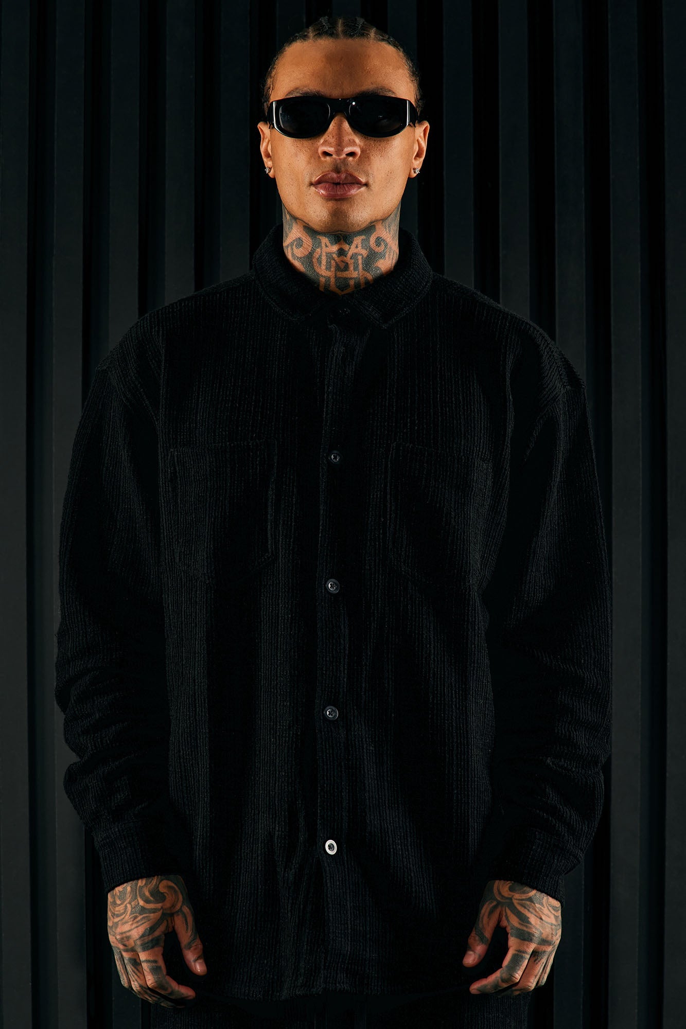 Dean Textured Long Sleeve Button Up Shirt - Black