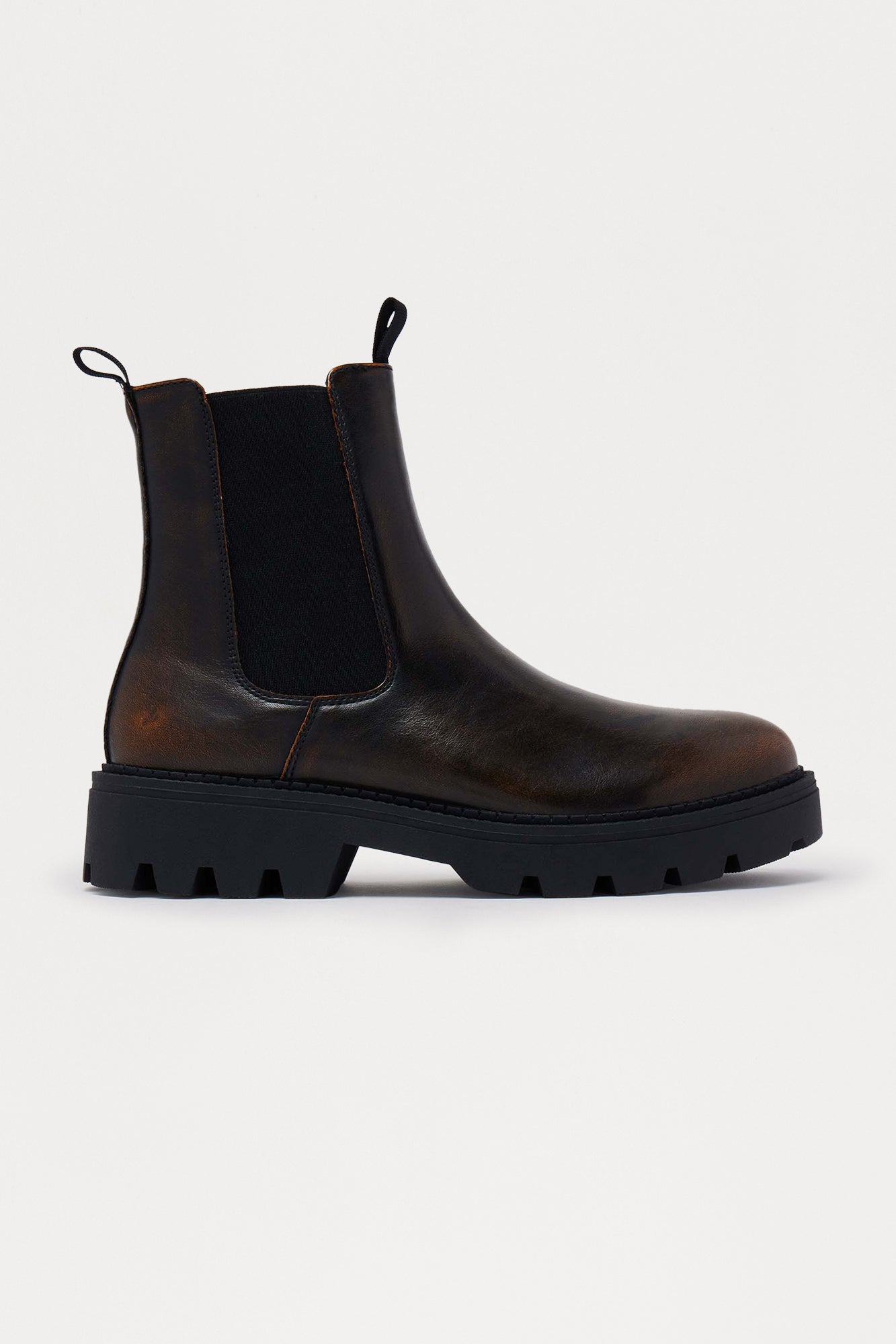 Polished Faux Leather Chunky Chelsea Boot - Chocolate