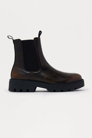 Polished Faux Leather Chunky Chelsea Boot - Chocolate