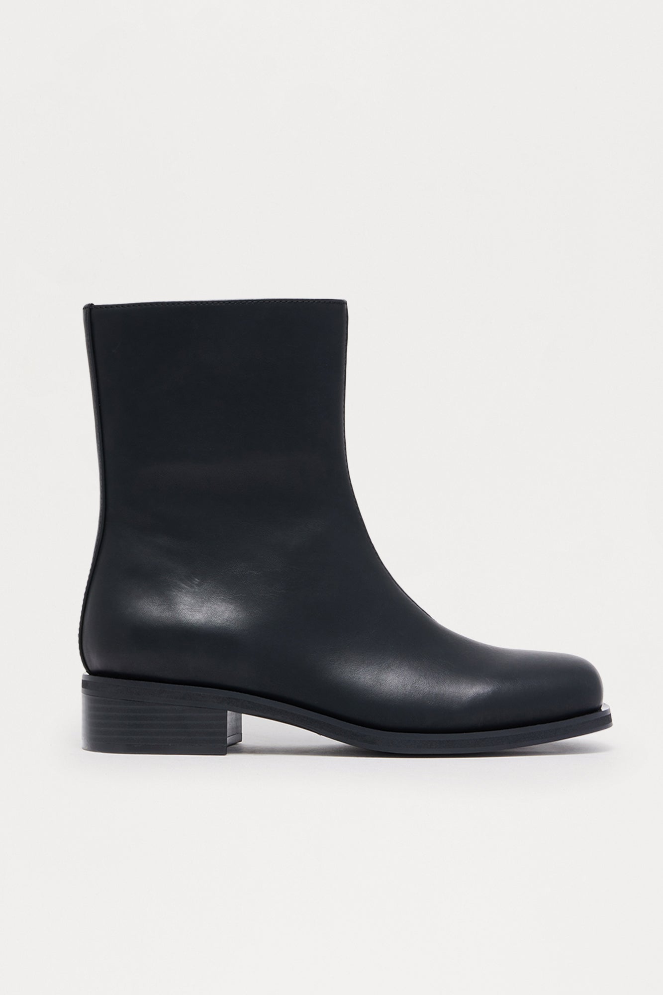 Faux Leather Square Toe Ankle Boots - Black