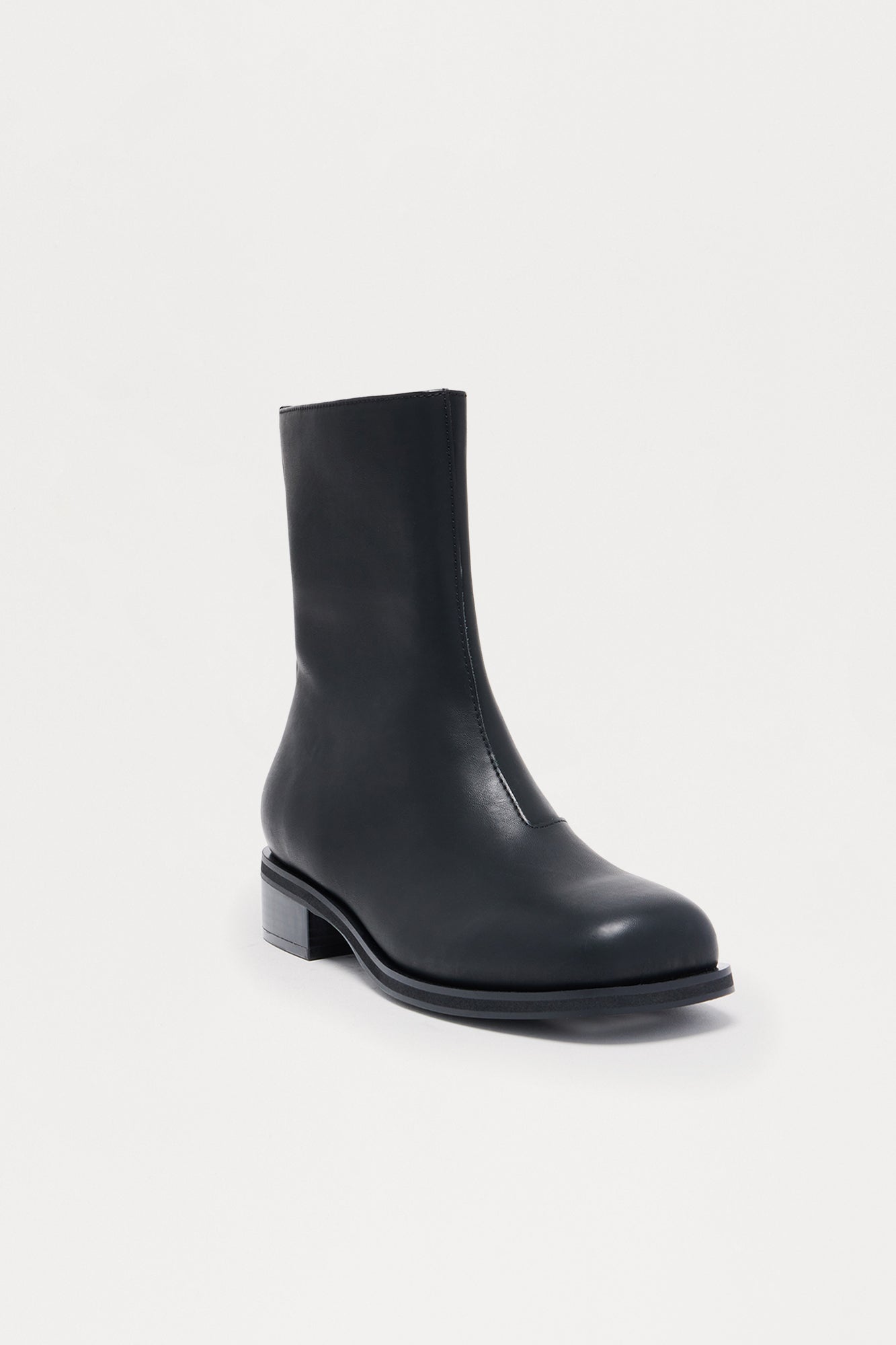 Faux Leather Square Toe Ankle Boots - Black