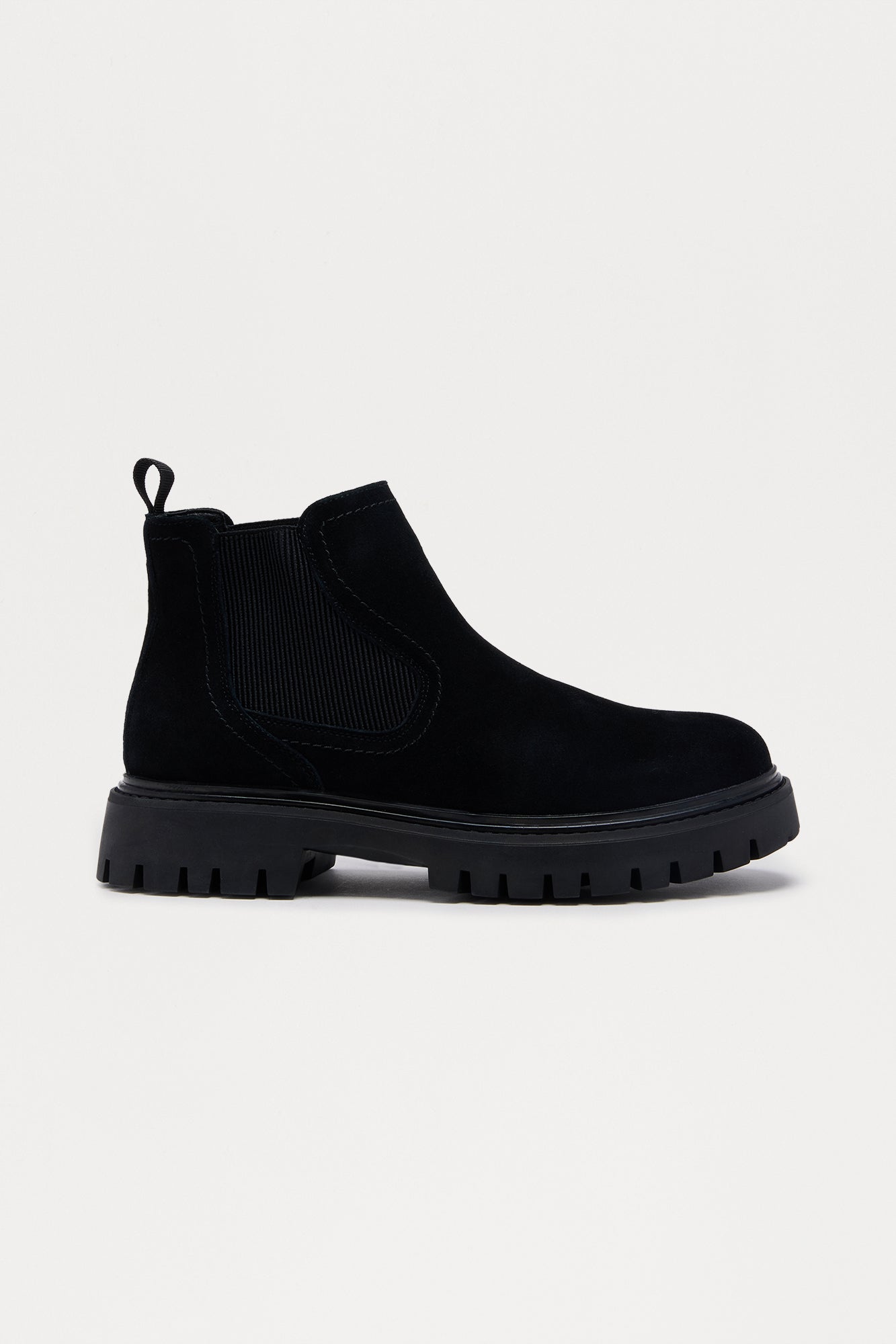Premium Suede Chunky Slip On Boot - Black