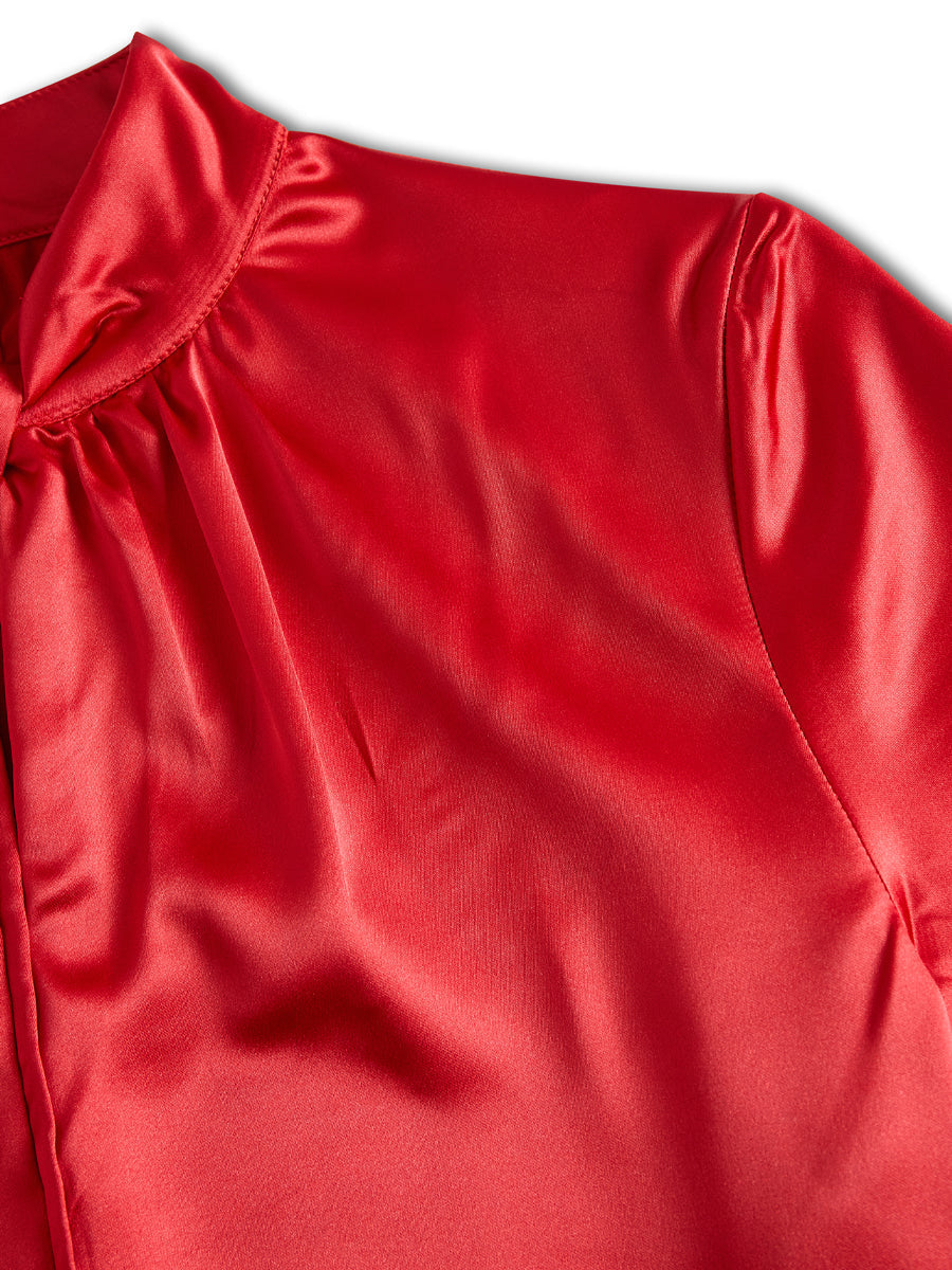 Satin Keyhole Neck Pleated Blouse by Daily Drop Mart 