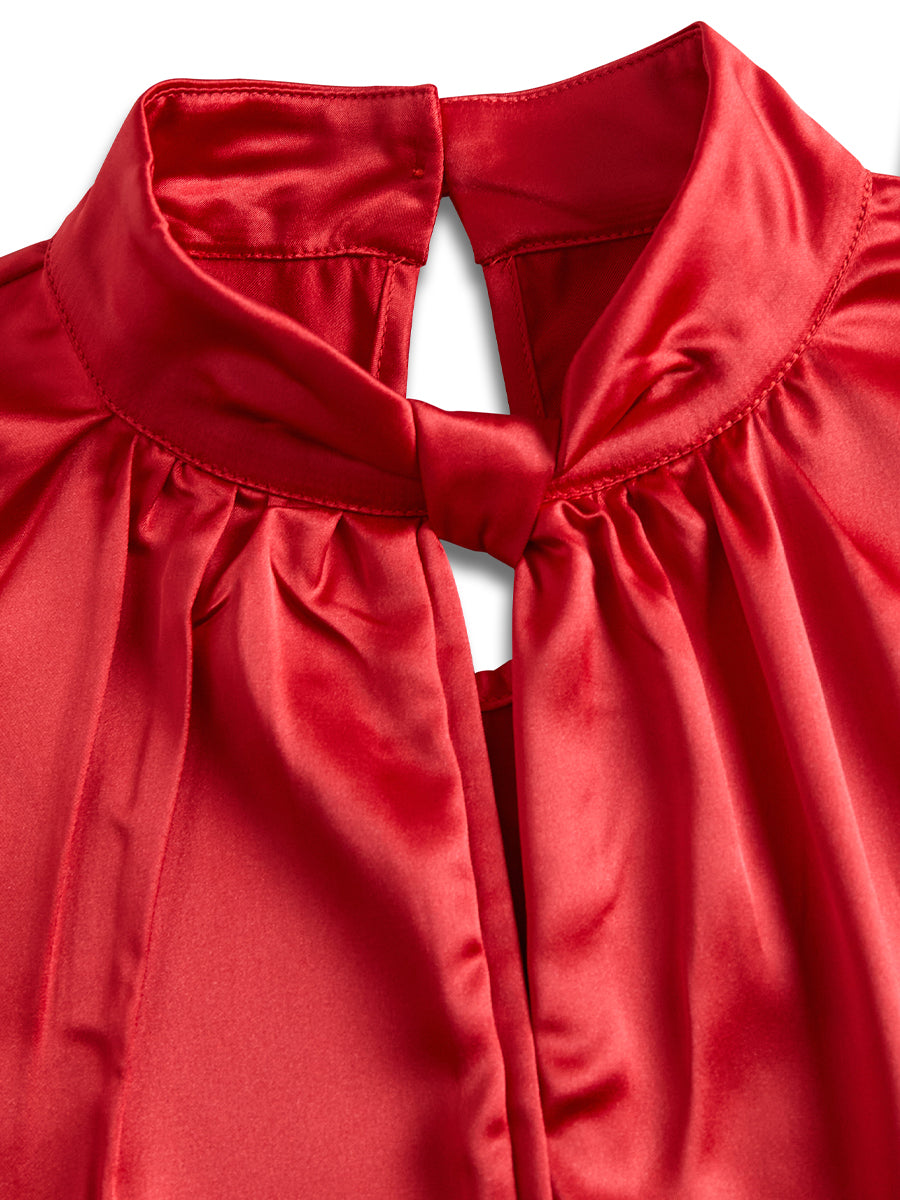 Satin Keyhole Neck Pleated Blouse by Daily Drop Mart 