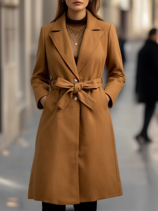 Daily Drop Mart Classic Camel Wool Belted Trench Coat 