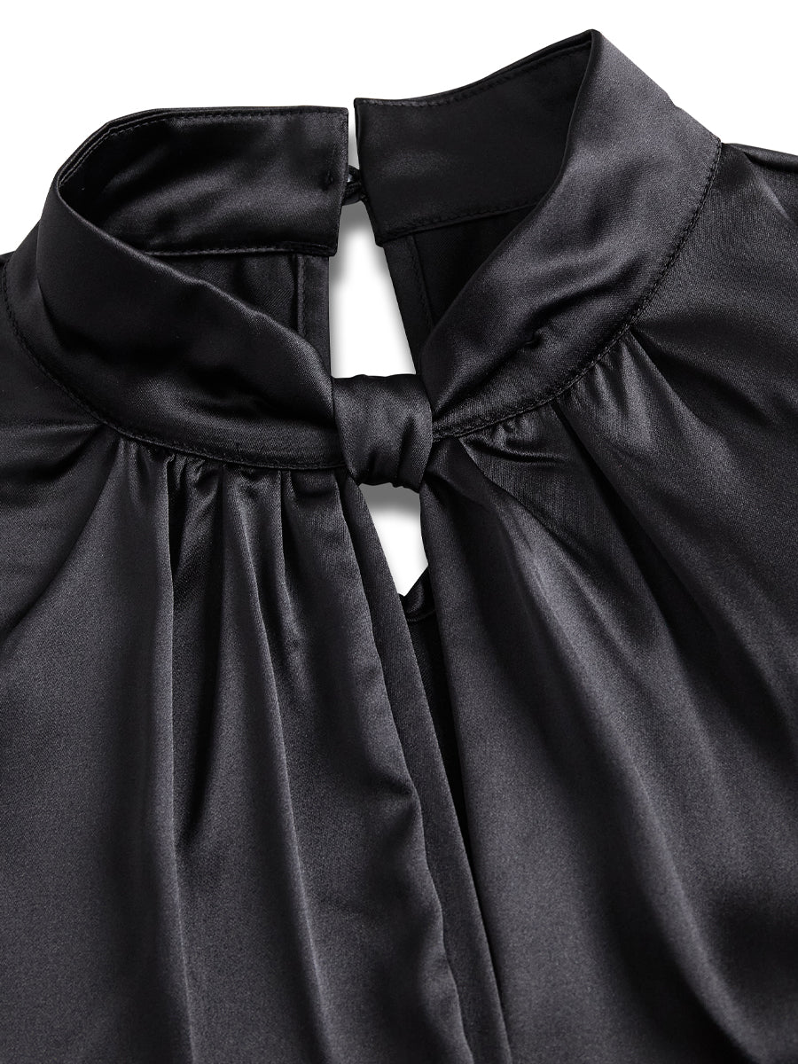 Satin Keyhole Neck Pleated Blouse by Daily Drop Mart 