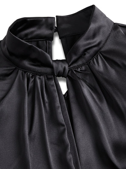 Satin Keyhole Neck Pleated Blouse by Daily Drop Mart 