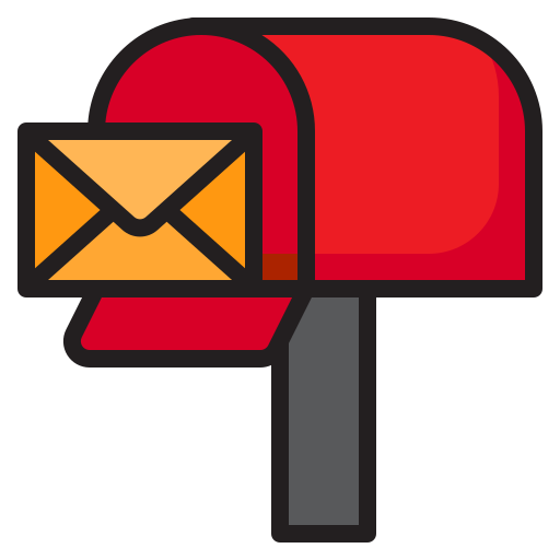 Red mailbox with an orange envelope icon on a white background