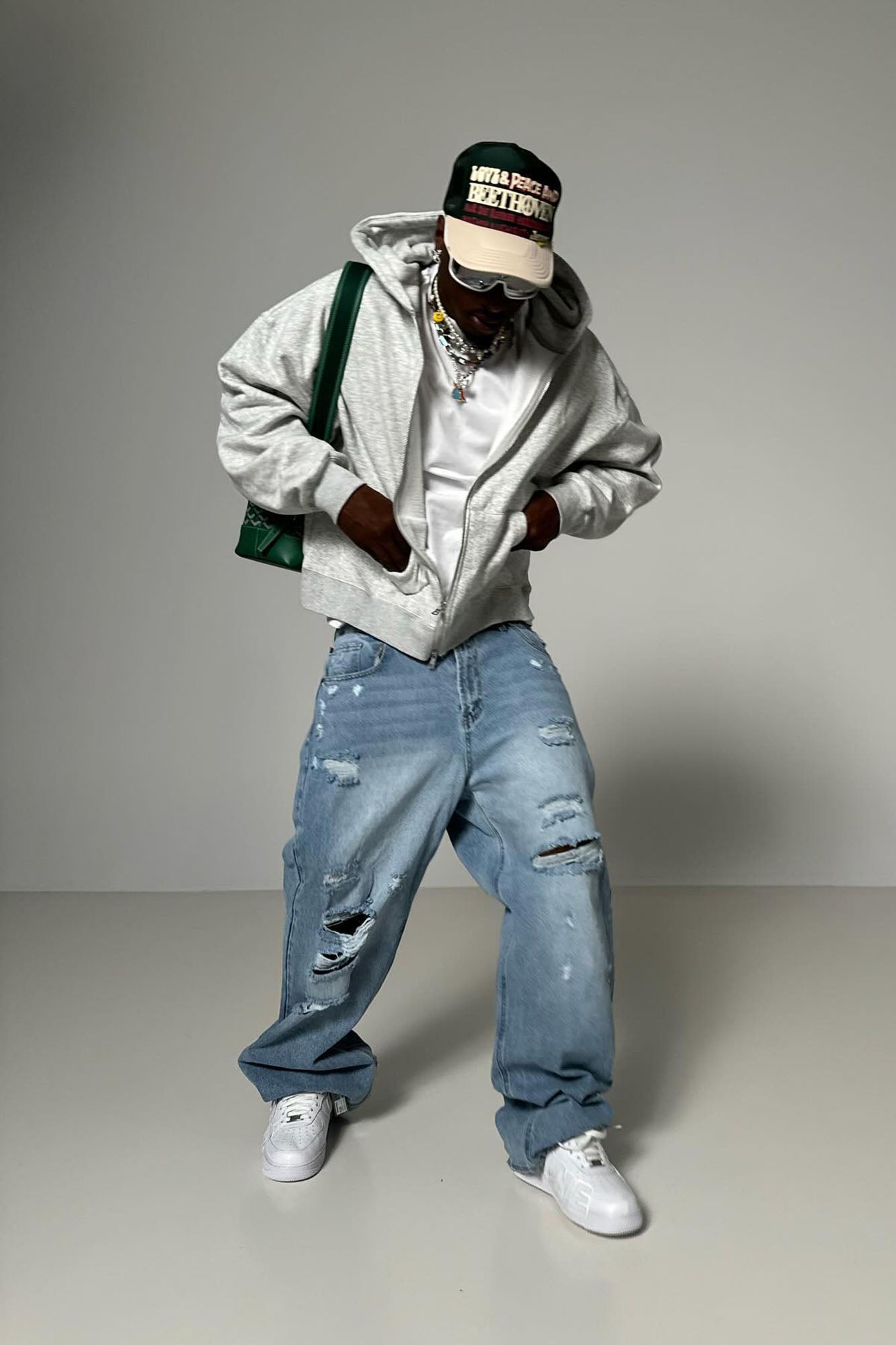 Tyson Oversized Heavyweight Zip Up - Heather Grey