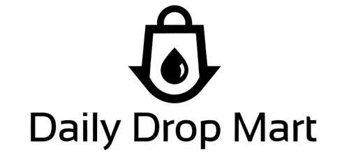Logo of Daily Drop Mart with a black bag and drop symbol on a white background