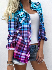 Gradient Women's Checkered Blouse – Cheerful and Stylish for Summer