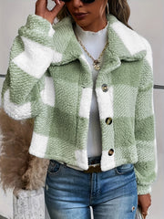 Luna Checkered Teddy Jacket - Warmth and Style for Women