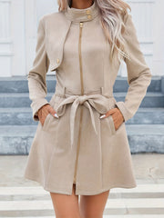 Elegant Mid-Length Women's Coat with Waist Tie – Timeless Design for Spring and Autumn