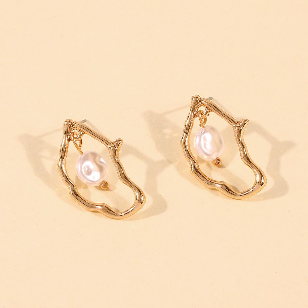 Daily Drop Mart Irregular Gold Frame Pearl Drop Earrings 