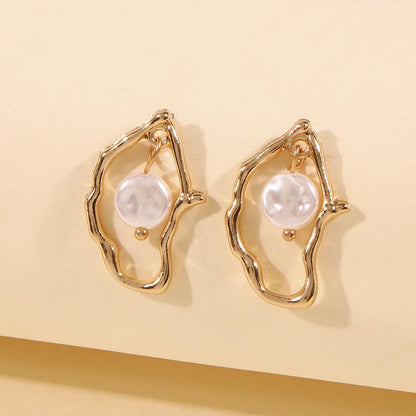 Daily Drop Mart Irregular Gold Frame Pearl Drop Earrings 