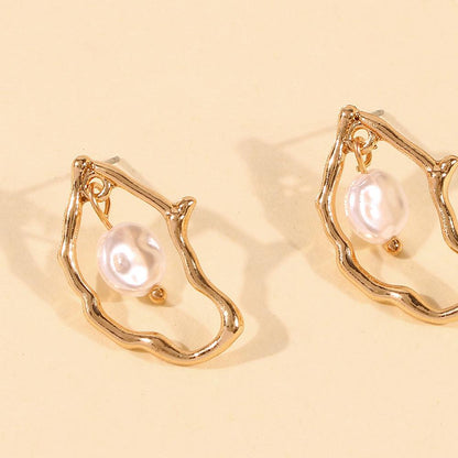 Daily Drop Mart Irregular Gold Frame Pearl Drop Earrings 