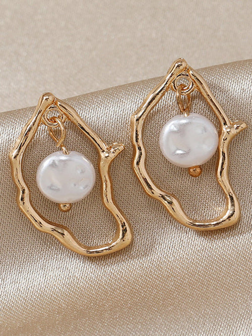 Daily Drop Mart Irregular Gold Frame Pearl Drop Earrings 