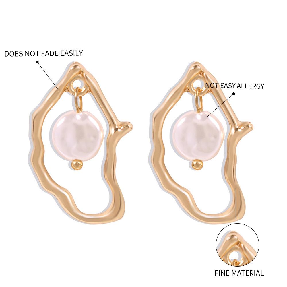 Daily Drop Mart Irregular Gold Frame Pearl Drop Earrings 