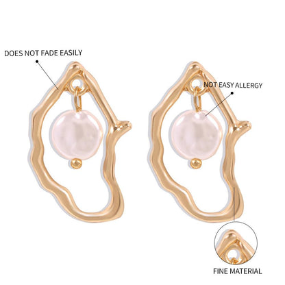 Daily Drop Mart Irregular Gold Frame Pearl Drop Earrings 