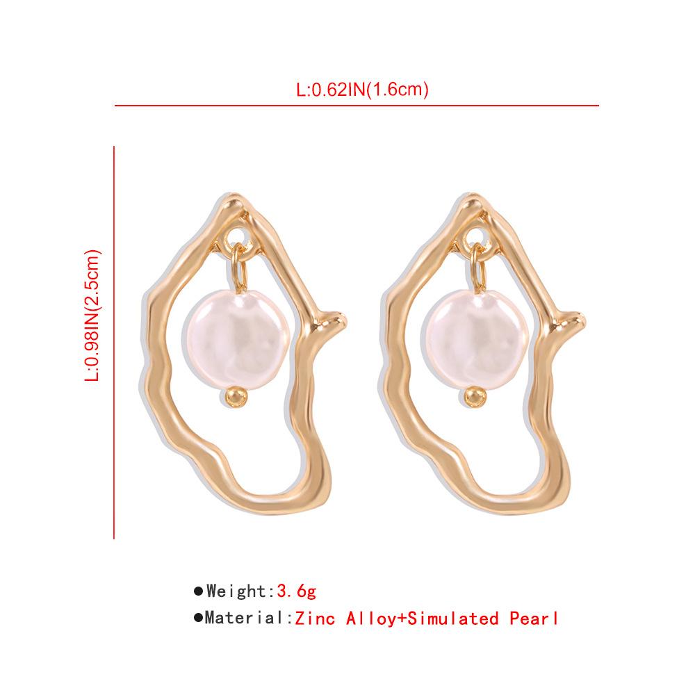 Daily Drop Mart Irregular Gold Frame Pearl Drop Earrings 