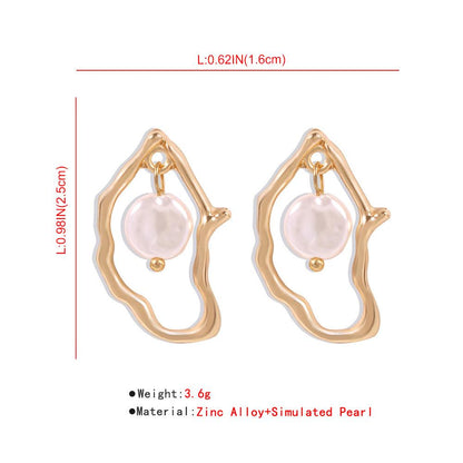 Daily Drop Mart Irregular Gold Frame Pearl Drop Earrings 